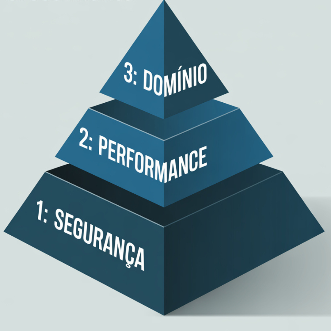 Pirâmide da Hierarquia do Crescimento com 3 níveis: Segurança, Performance e Domínio